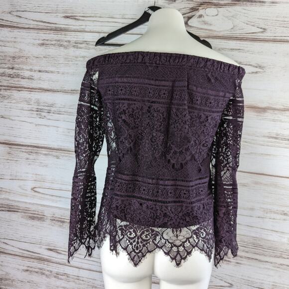 Apt 9 Purple Eyelash Lace Off the Shoulder Blouse XS - Picture 2 of 6